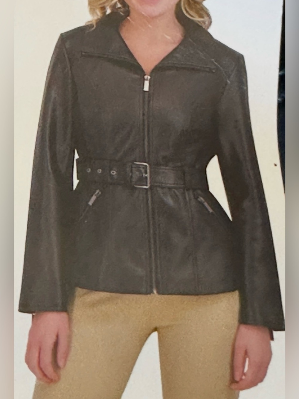 Kenneth Cole Black Belted Faux Leather Jacket